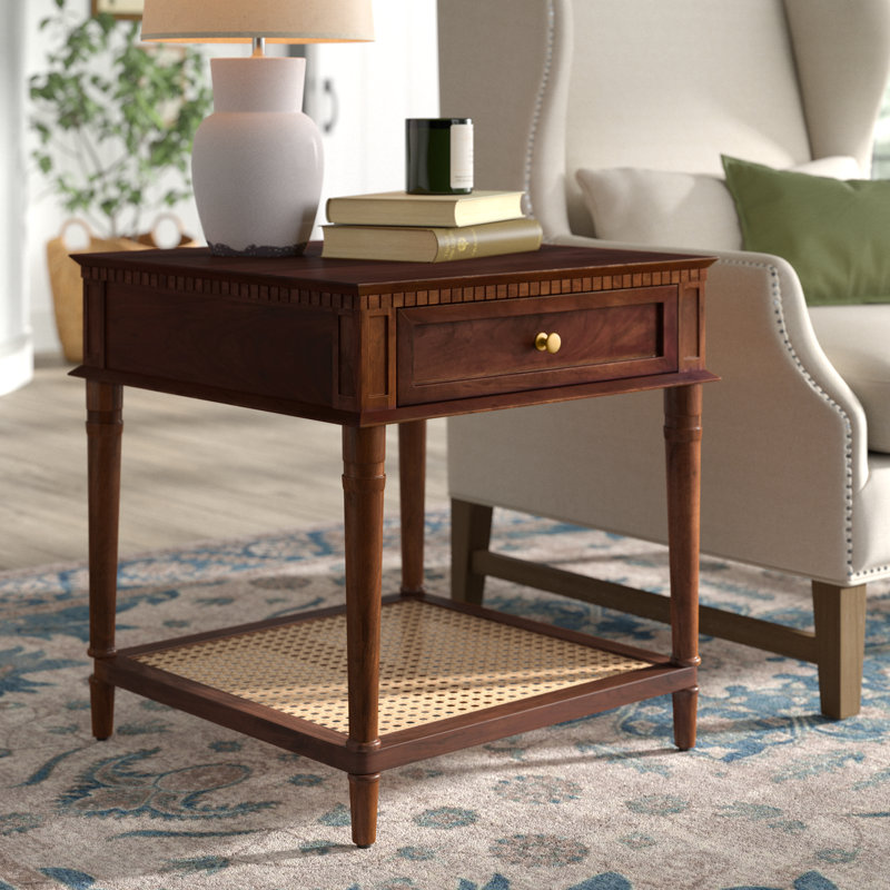 Bay Isle Home Ayleena Solid Wood End Table with Drawer and Woven Cane Storage Shelf Reviews Wayfair